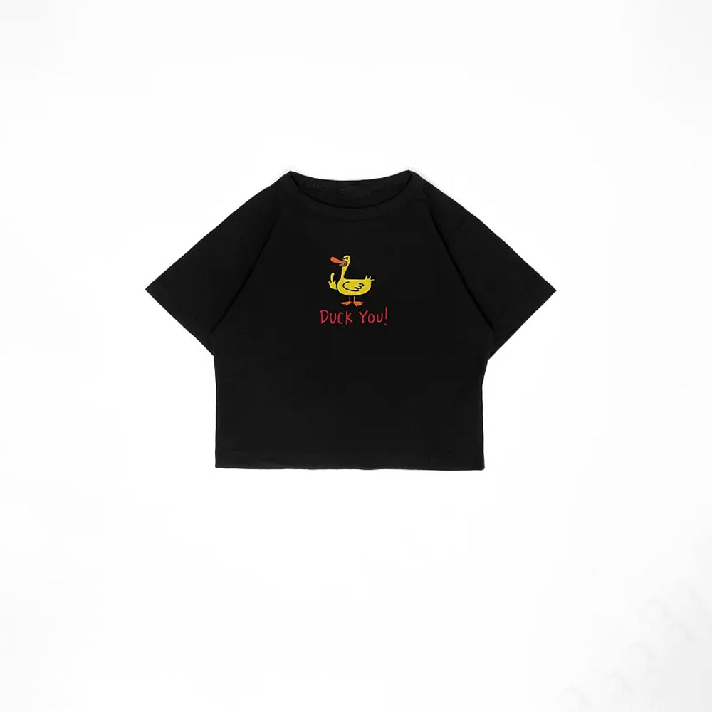 Duck You Baby Tee – Black | Edgy Y2K Graphic Crop Top for Women