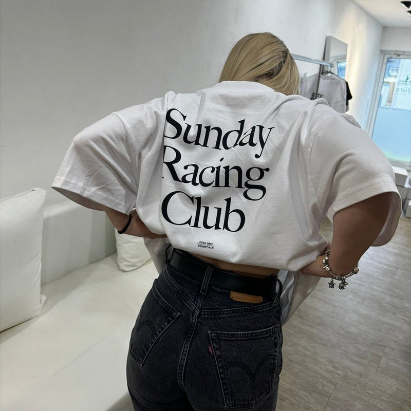 Sunday Racing Club Graphic T-Shirt – White Streetwear Tee for Men & Women