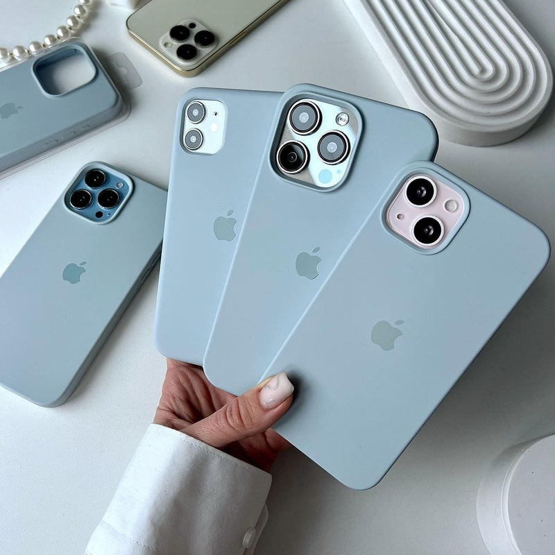 Blue-Gray iPhone Silicone Case MagSafe Charger Supported