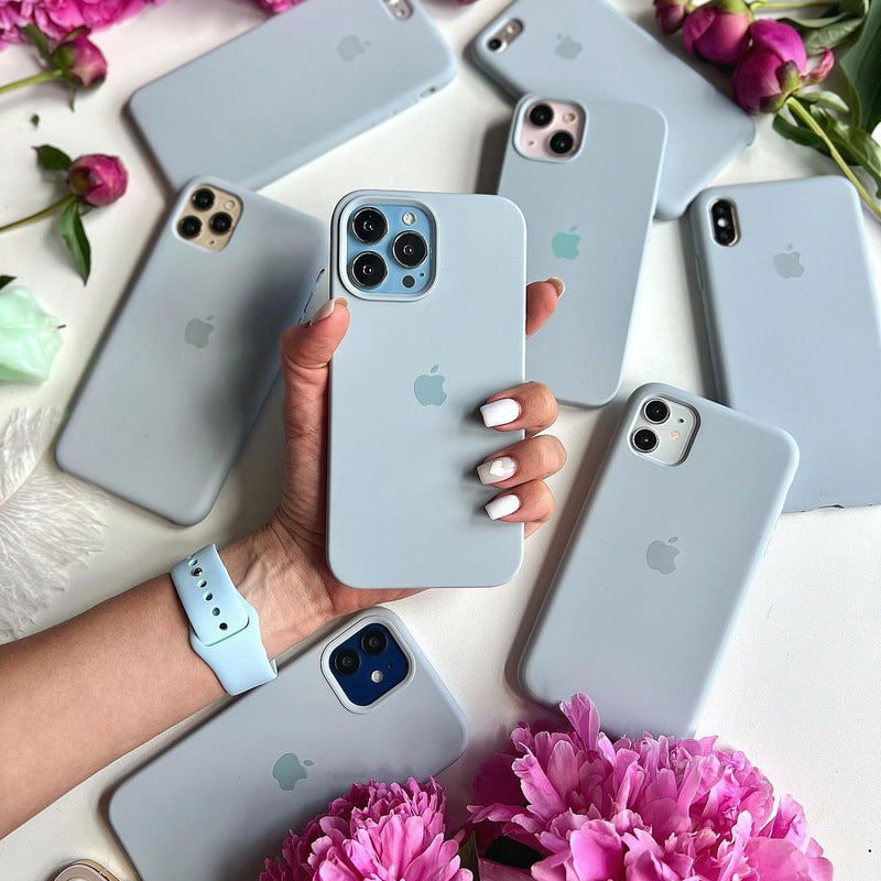 Blue-Gray iPhone Silicone Case MagSafe Charger Supported