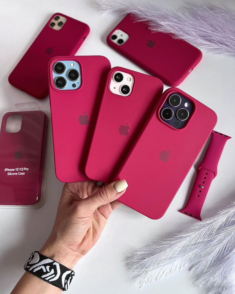 Rose Red iPhone Silicone Case with MagSafe Charger Support