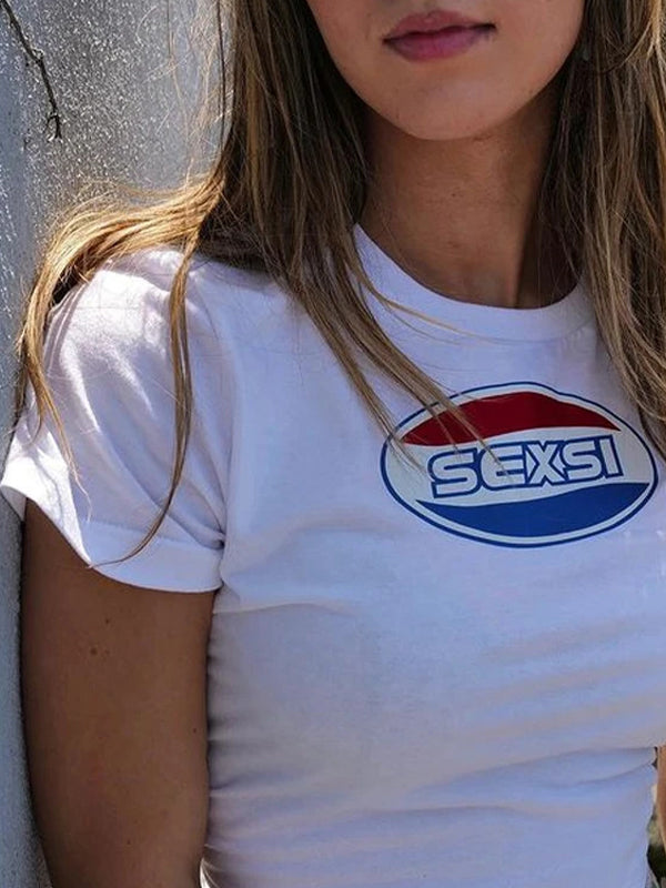 Bold “Sexsi” Baby Tee – Retro-Inspired Graphic Crop Top Color White