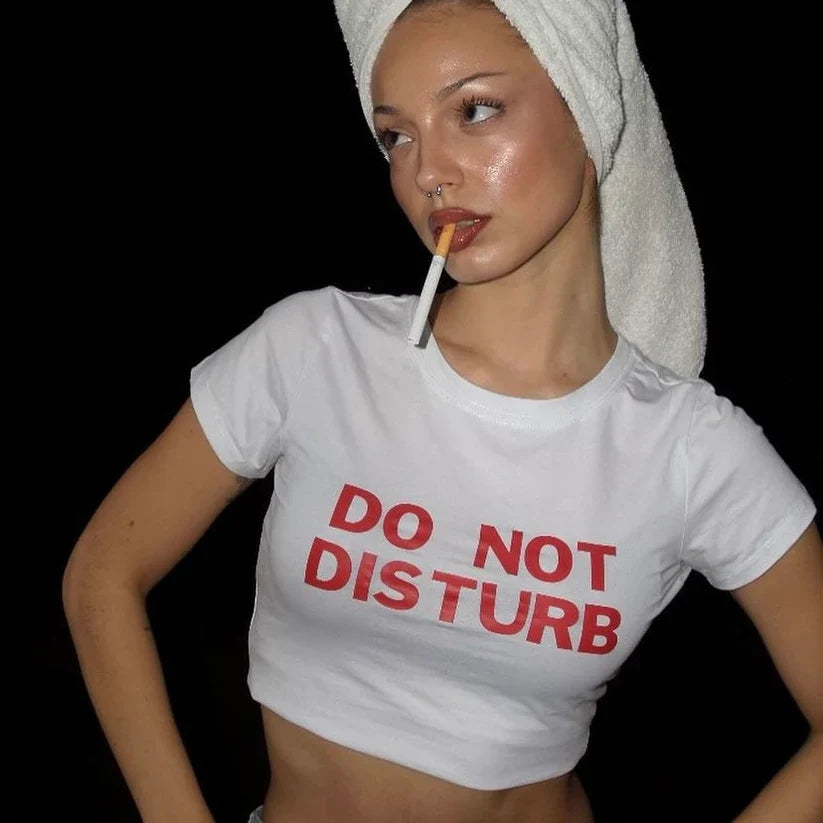 "Do Not Disturb" Black Baby Tee Crop Top – Bold Statement Design