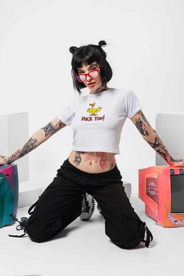 Duck You Baby Tee | Trendy Y2K Graphic Crop Top for Women
