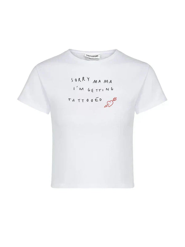 Sorry Mama Baby Tee – White Aesthetic Crop Top