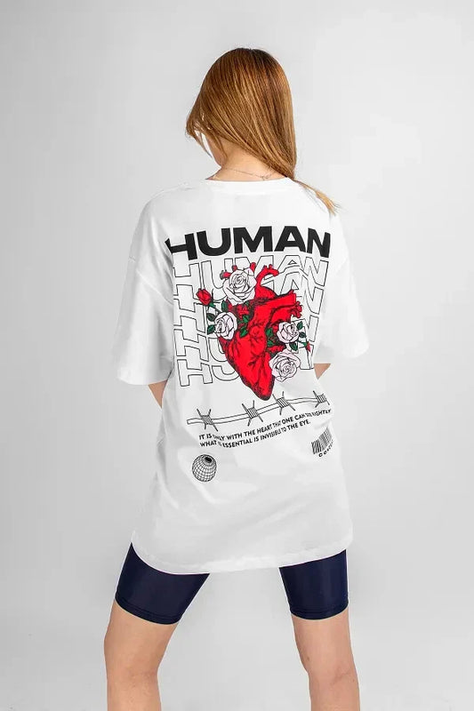 Human Heart White Oversized T-Shirt for Men & Women