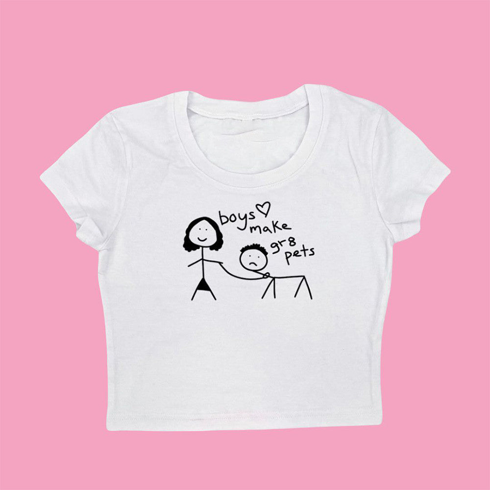Boys Make Great Pets Baby Tee | White Crop Top