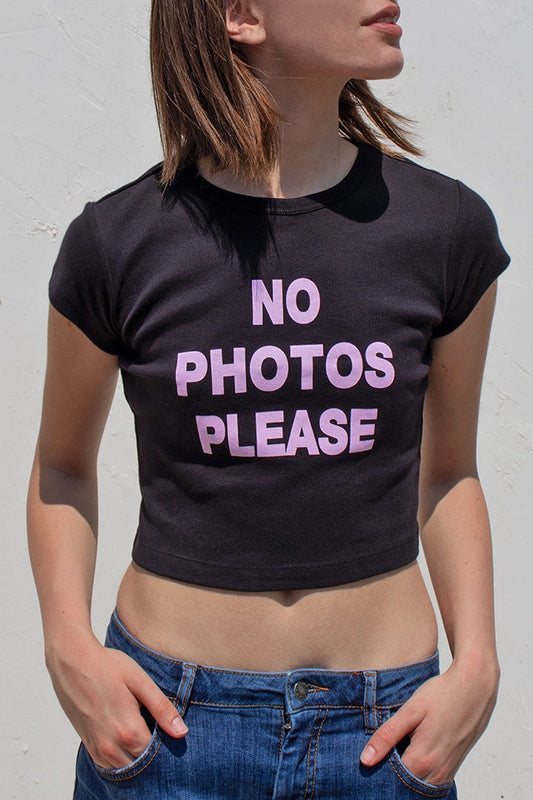 No Photos Please Crop Black Baby Tee