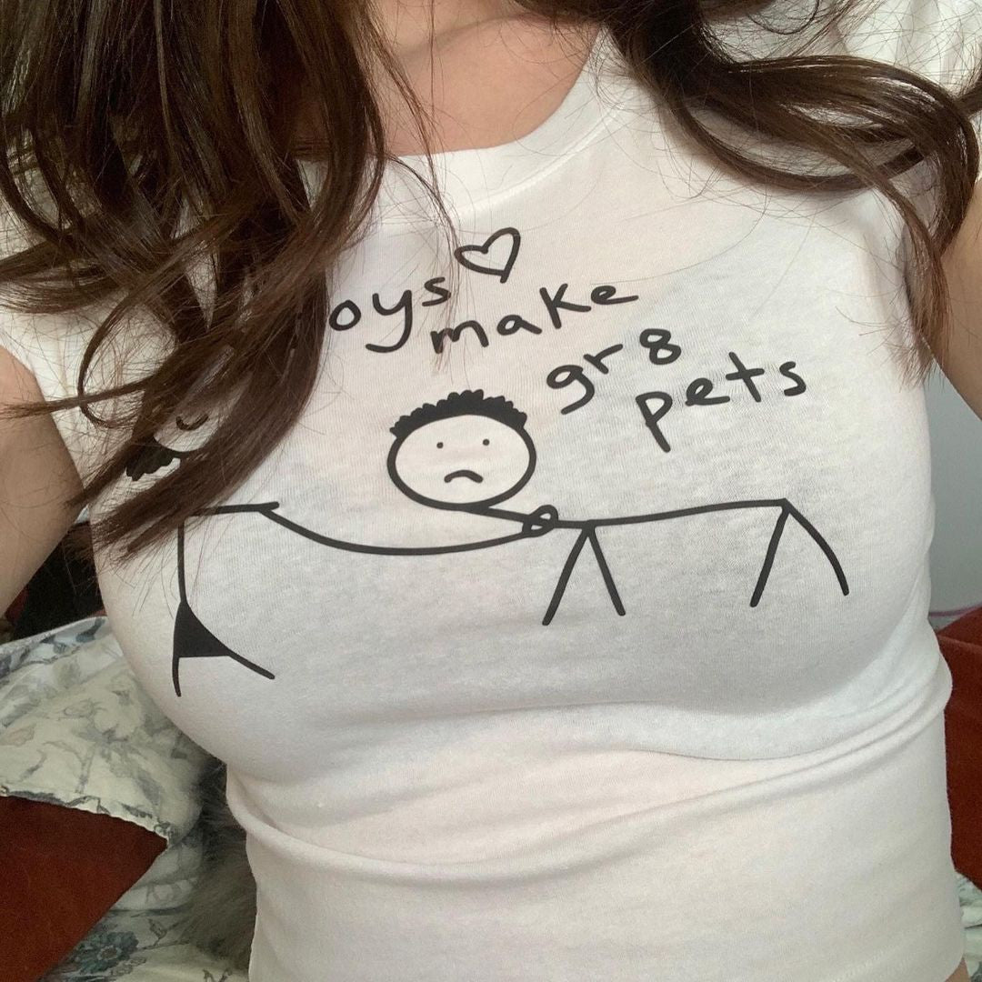 Boys Make Great Pets Baby Tee | White Crop Top