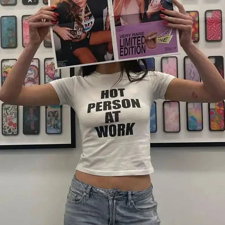 Hot Person At Work Vintage Y2K Baby Tee | Crop Top - SALE