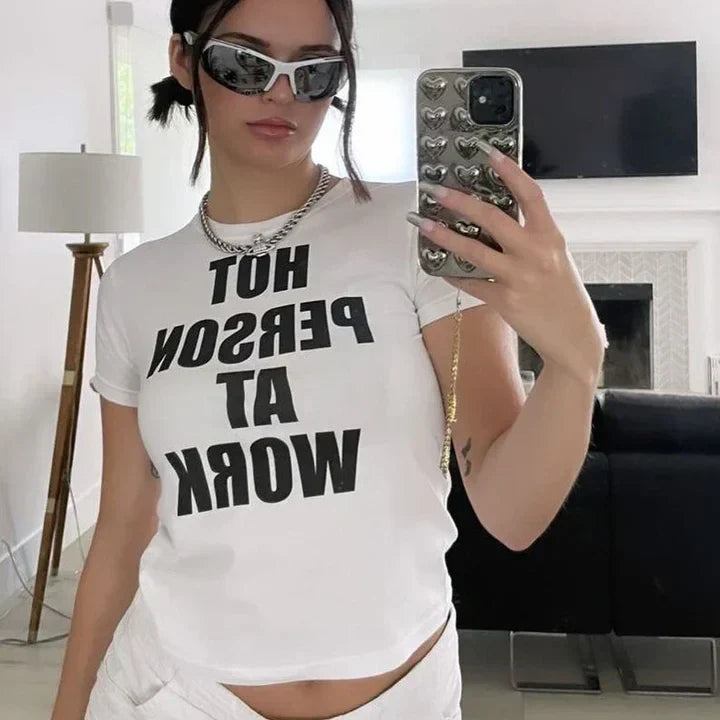 Hot Person At Work Vintage Y2K Baby Tee | Crop Top - SALE