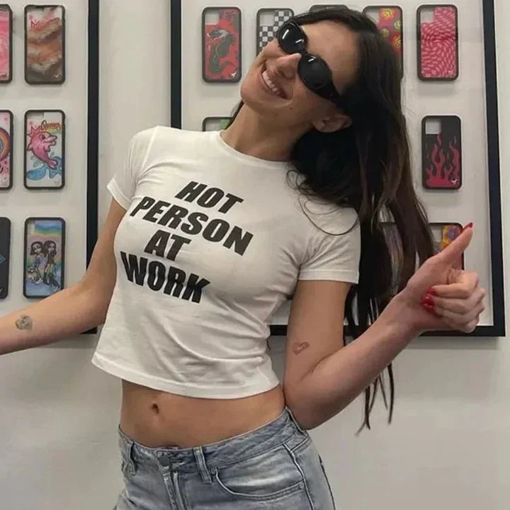 Hot Person At Work Vintage Y2K Baby Tee | Crop Top - SALE