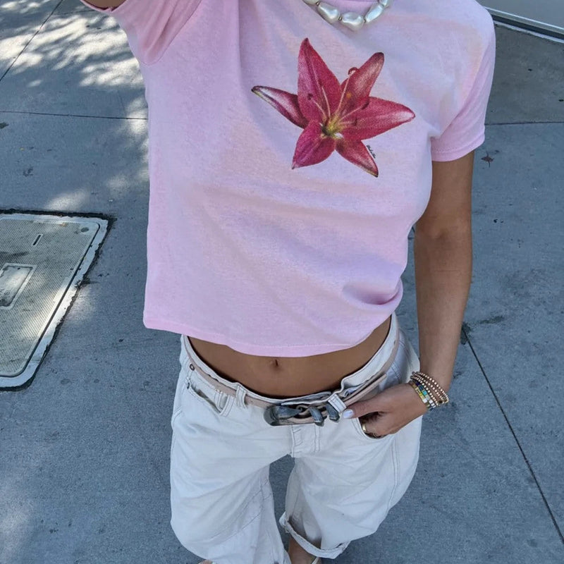 Lily Blossom Aesthetic Baby Tee for Women