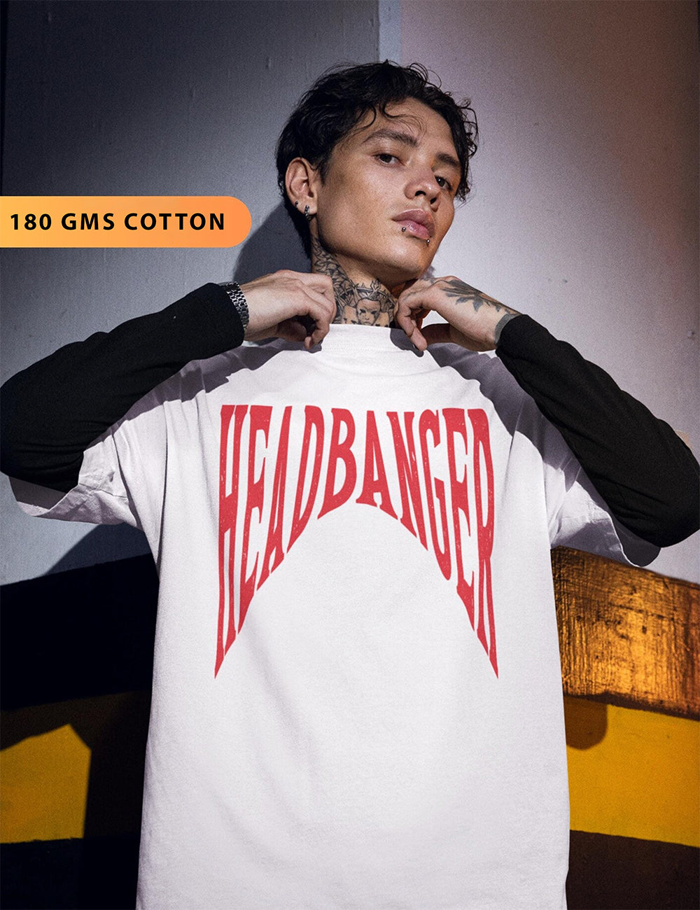 "HEADBANGER" Oversized T-Shirt – White & Black | 180 GSM Heavyweight Music-Inspired Streetwear