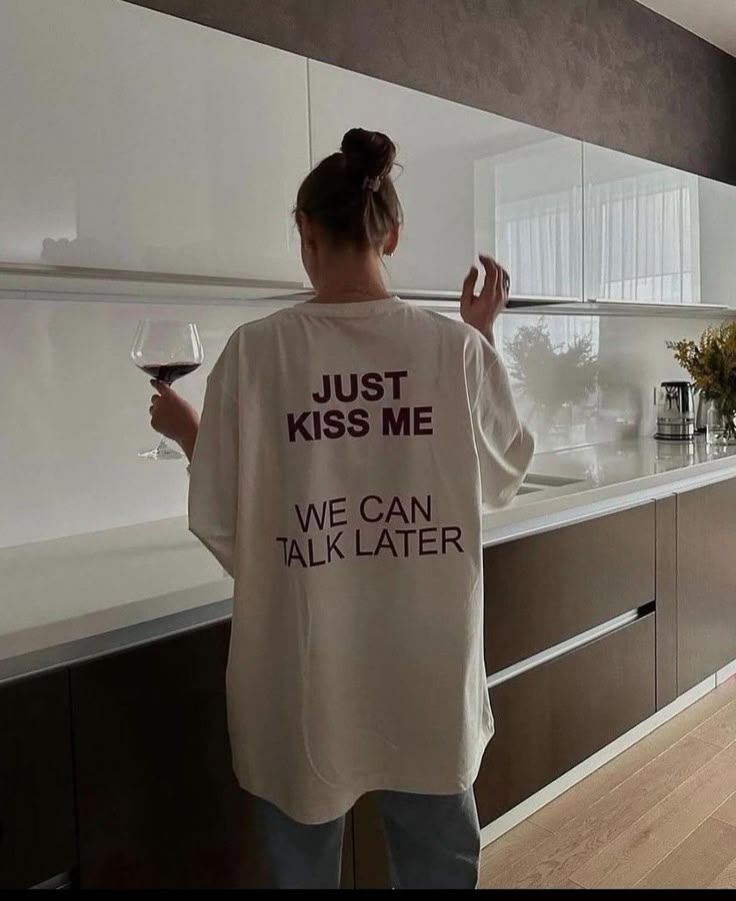 Unisex "Just Kiss Me, We Can Talk Later" Oversized T-Shirt – White & Black