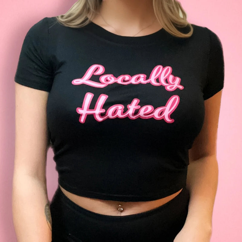 Locally Hated Women’s Baby Tee – Slim Fit Y2K Graphic Crop Top