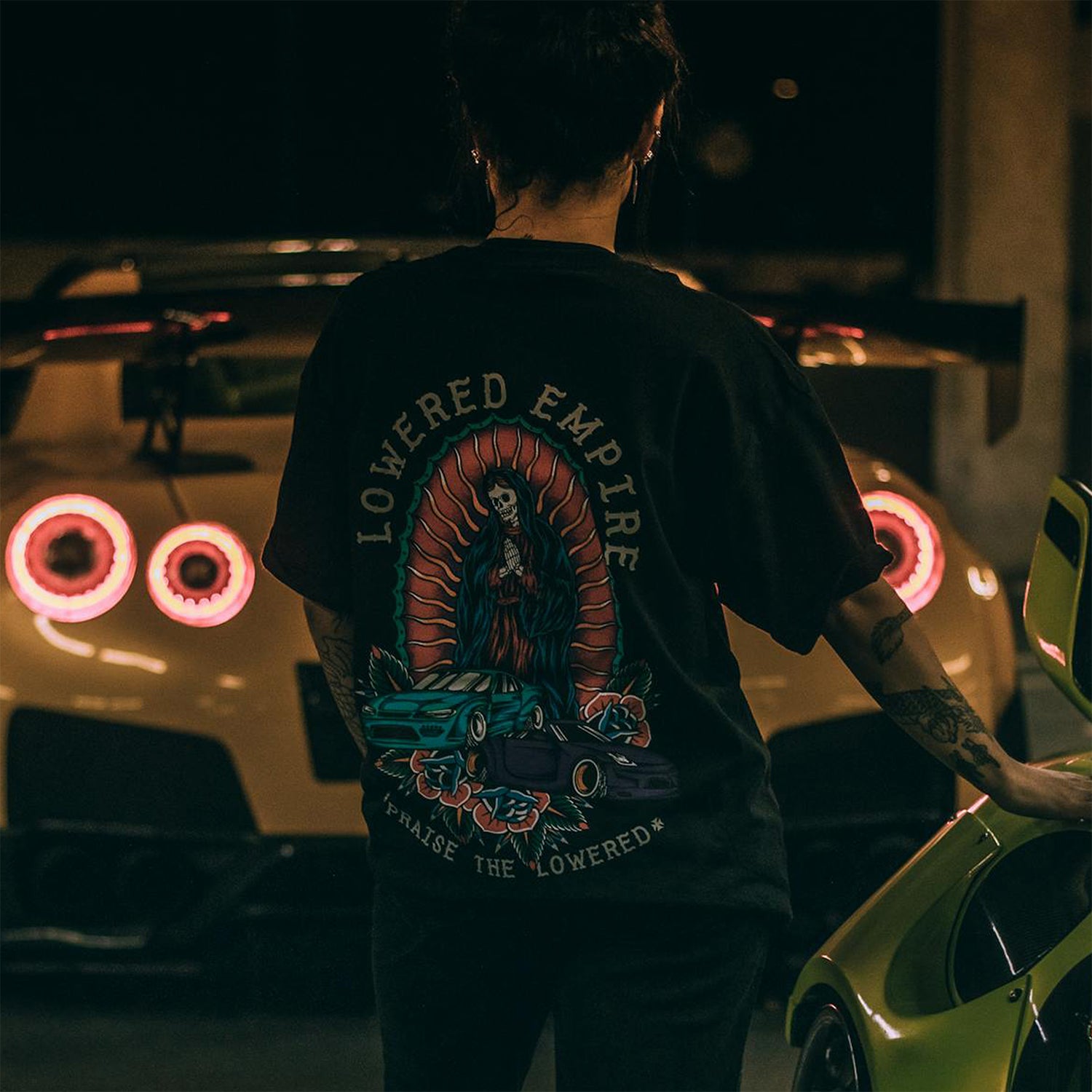 Lowered Empire Oversized T-Shirt – 180 GSM Streetwear with Skull Art & Car Graphic