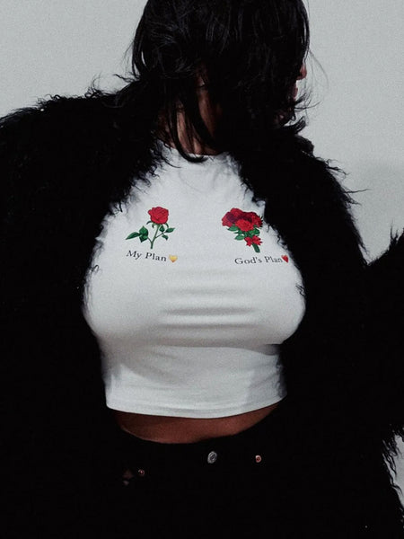 My Plan God’s Plan Women’s Baby Tee – Slim Fit Graphic Crop Top