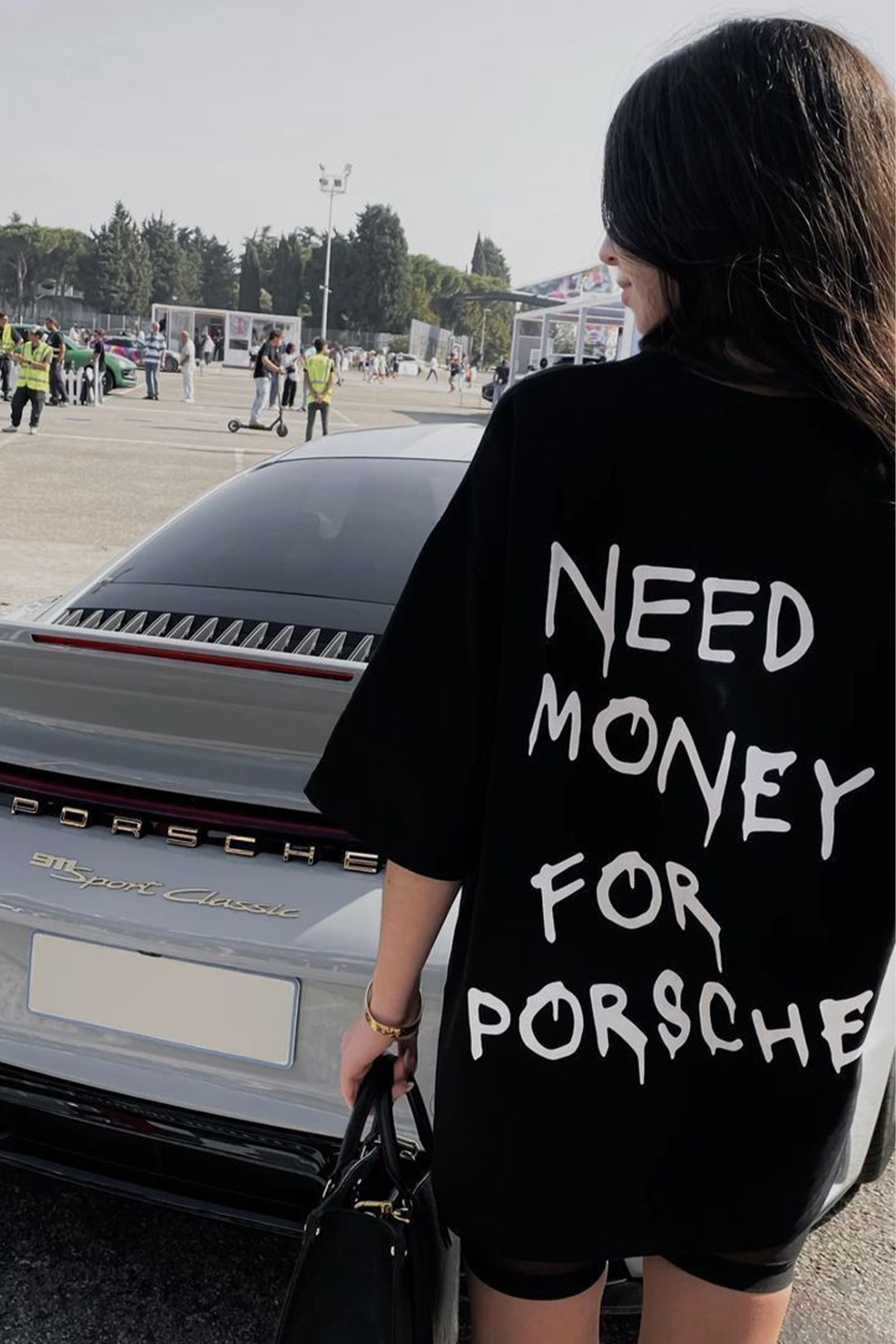 Need Money For Porsche | Women's Oversized Black Tshirt