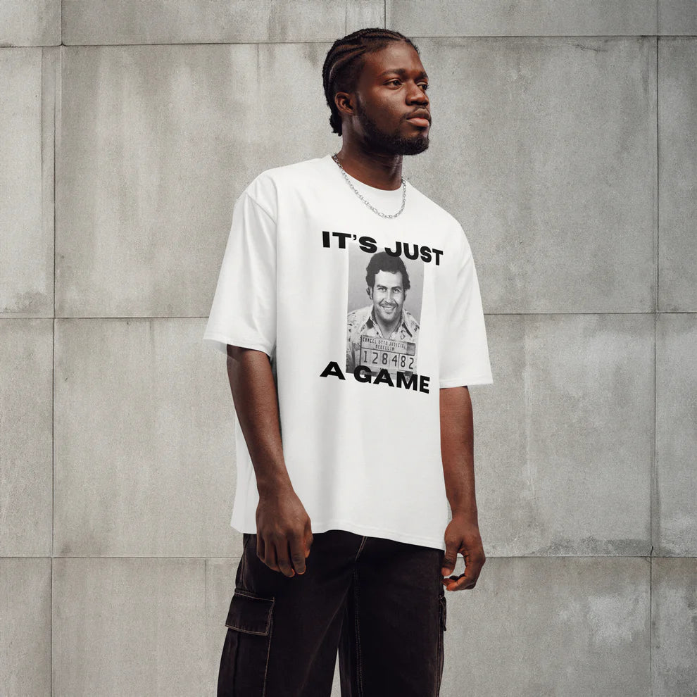 Men’s Oversized “It’s Just a Game” Graphic T-Shirt – White