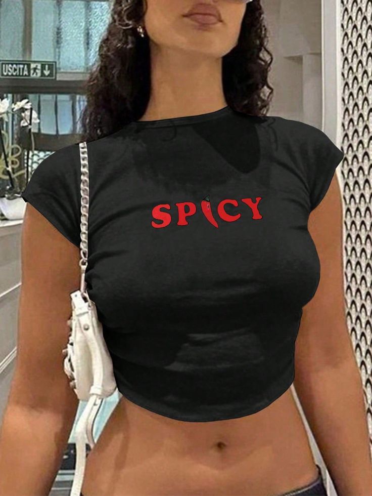 Spicy Graphic Baby Tee - White Fitted Crop Top for Women