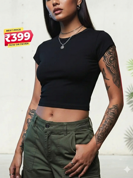 Essential Black Baby Tee | Slim-Fit Crop Top