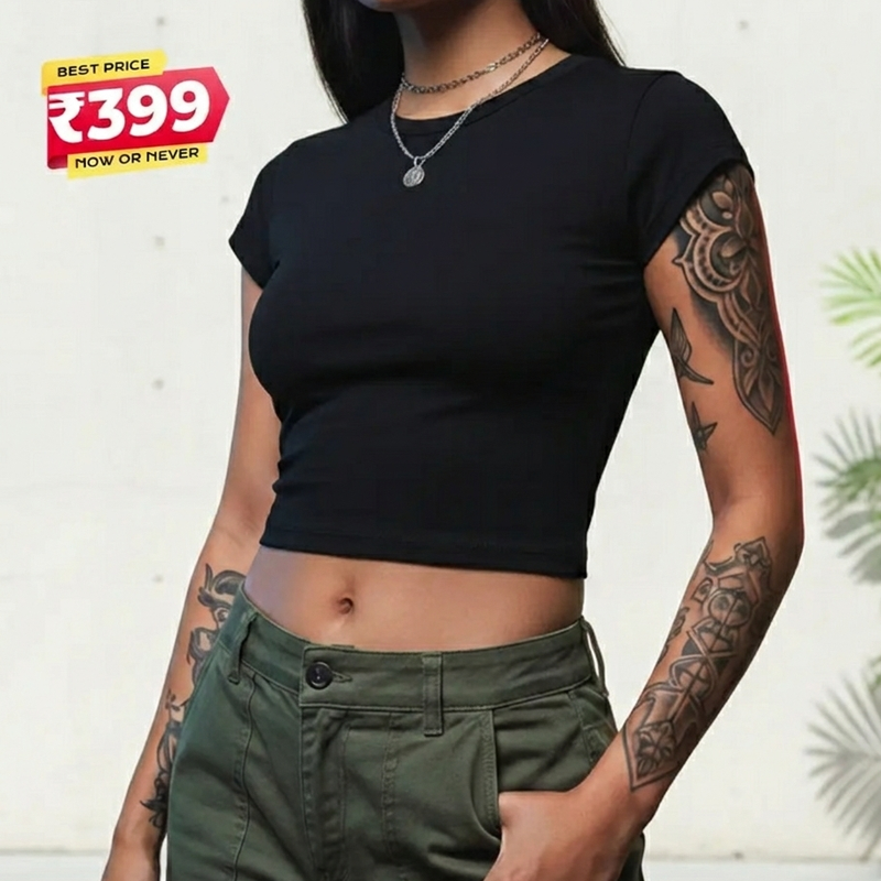 Essential Black Baby Tee | Slim-Fit Crop Top