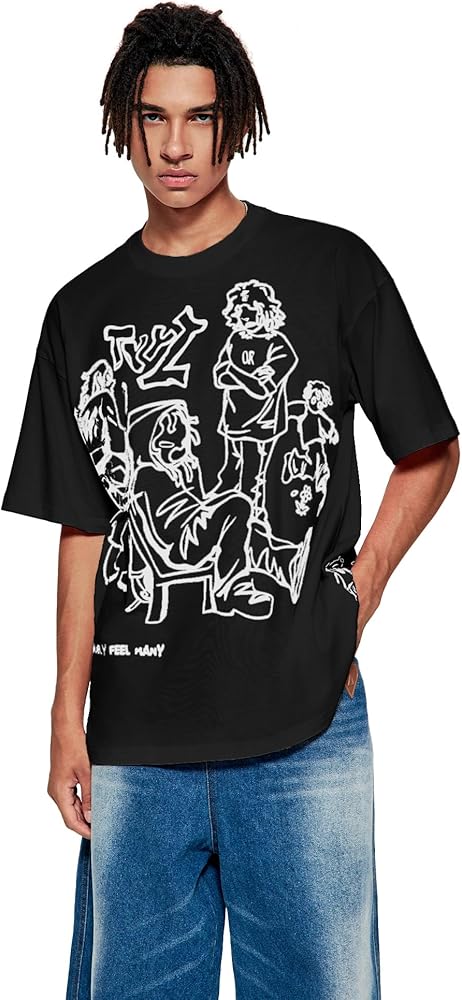 Oversized Black Graphic Sketch T-Shirt – Streetwear Unisex Tee