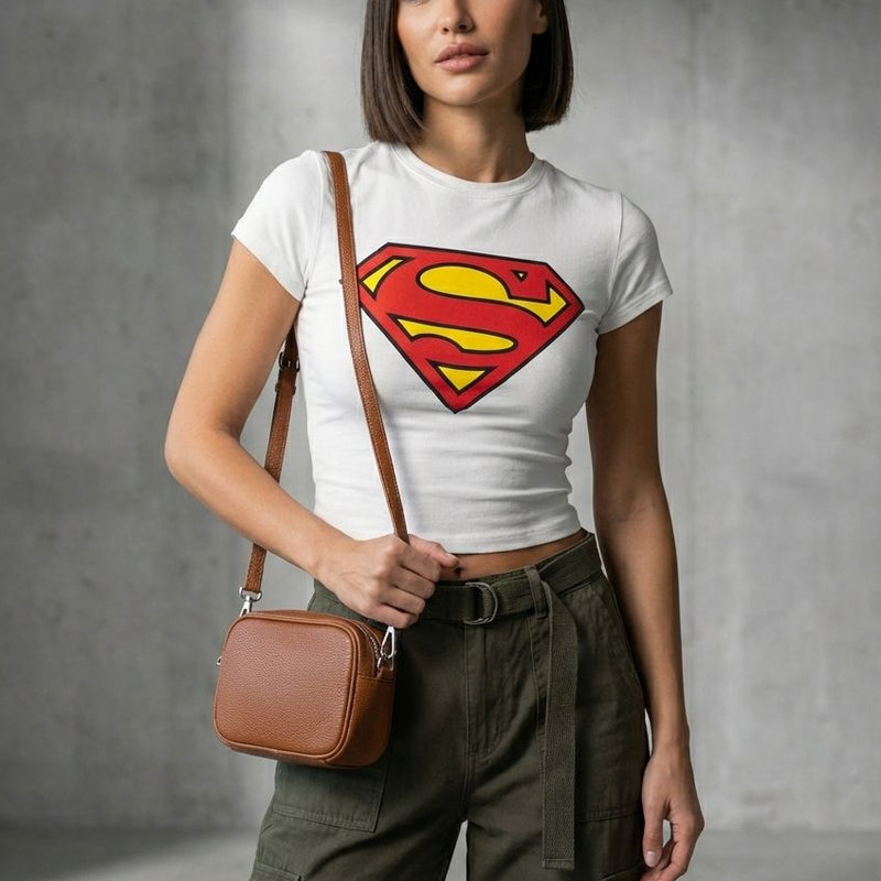 Women’s White Logo Baby Tee – Slim Fit Cotton Crop Top for Women