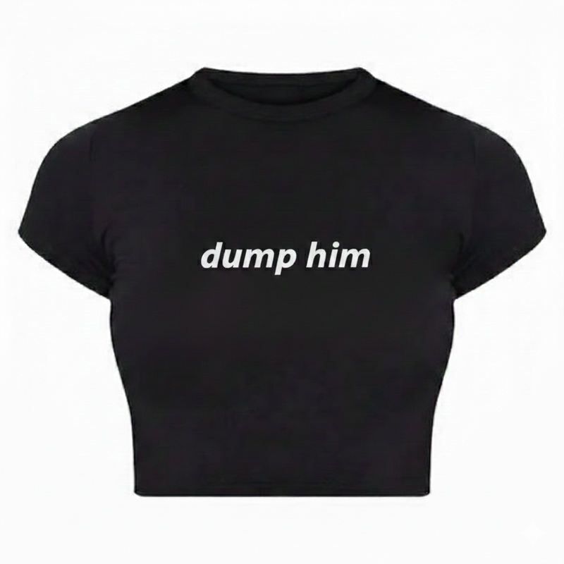 Dump Him Black Baby Tee for Women – Cropped Graphic T-Shirt