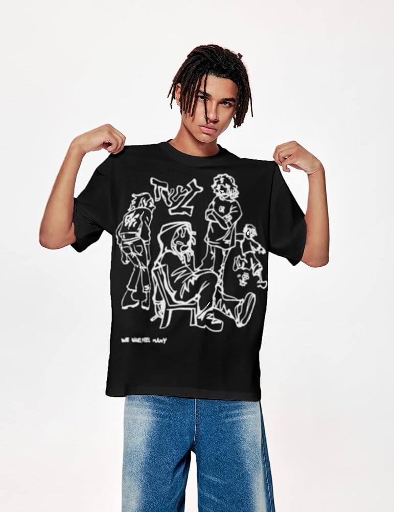 Oversized Black Graphic Sketch T-Shirt – Streetwear Unisex Tee