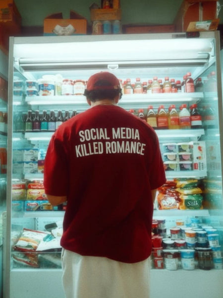 Oversized “Social Media Killed Romance” White Graphic Tee