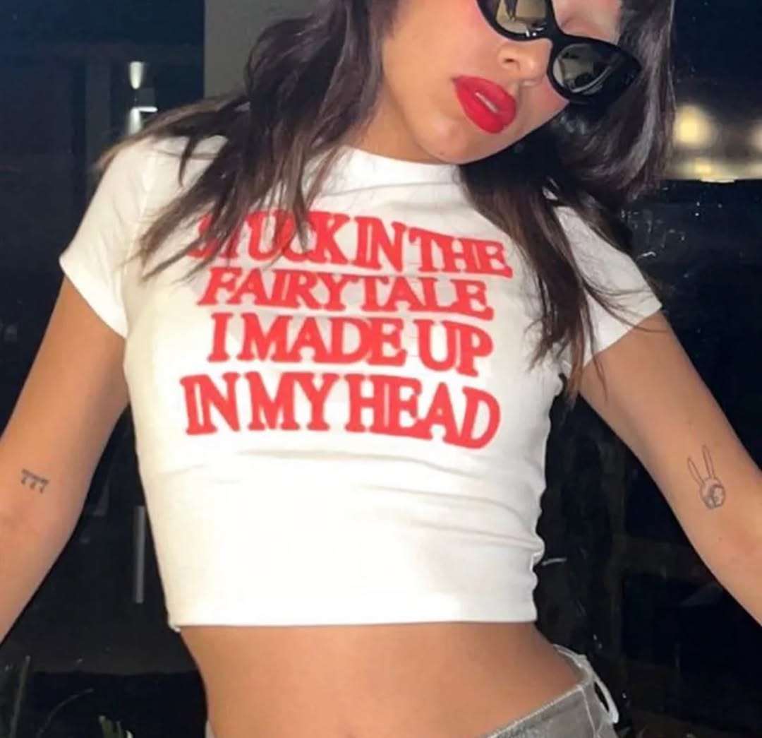 Trendy White Baby Tee Crop Top for Women – Bold Statement Graphic Tee